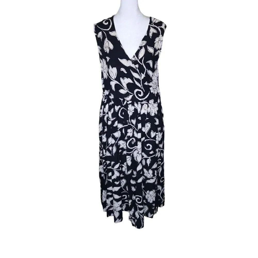 Vintage 90s Sleeveless Maxi Dress Womens Size S Black Surplice Top Full Skirt